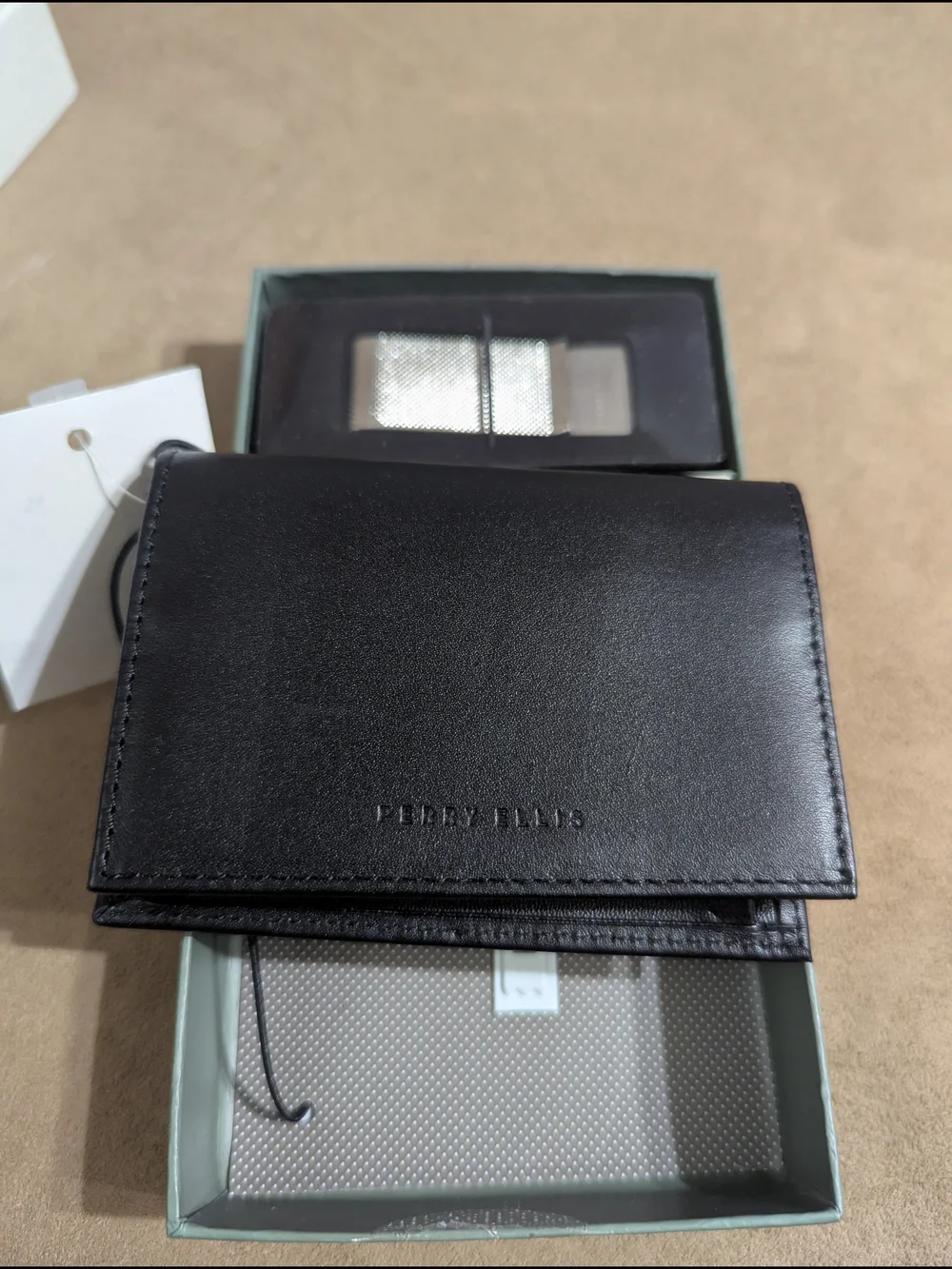 Perry Ellis Portfolio Black Leather Card Case with Money Clip